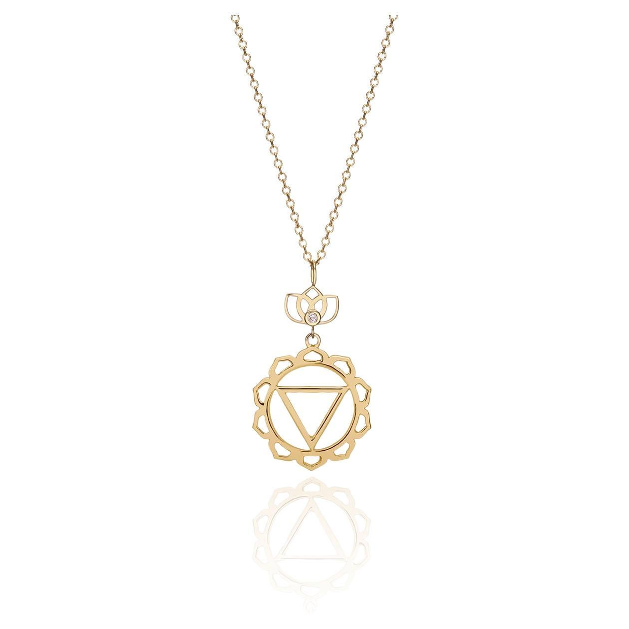 Manipura Solar Plexus Yoga Chakra Necklace with Lotus Flower Diamond 14Kt Gold