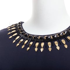 MANISH ARORA gold navy hand crafted 3D embellished top IT38 M