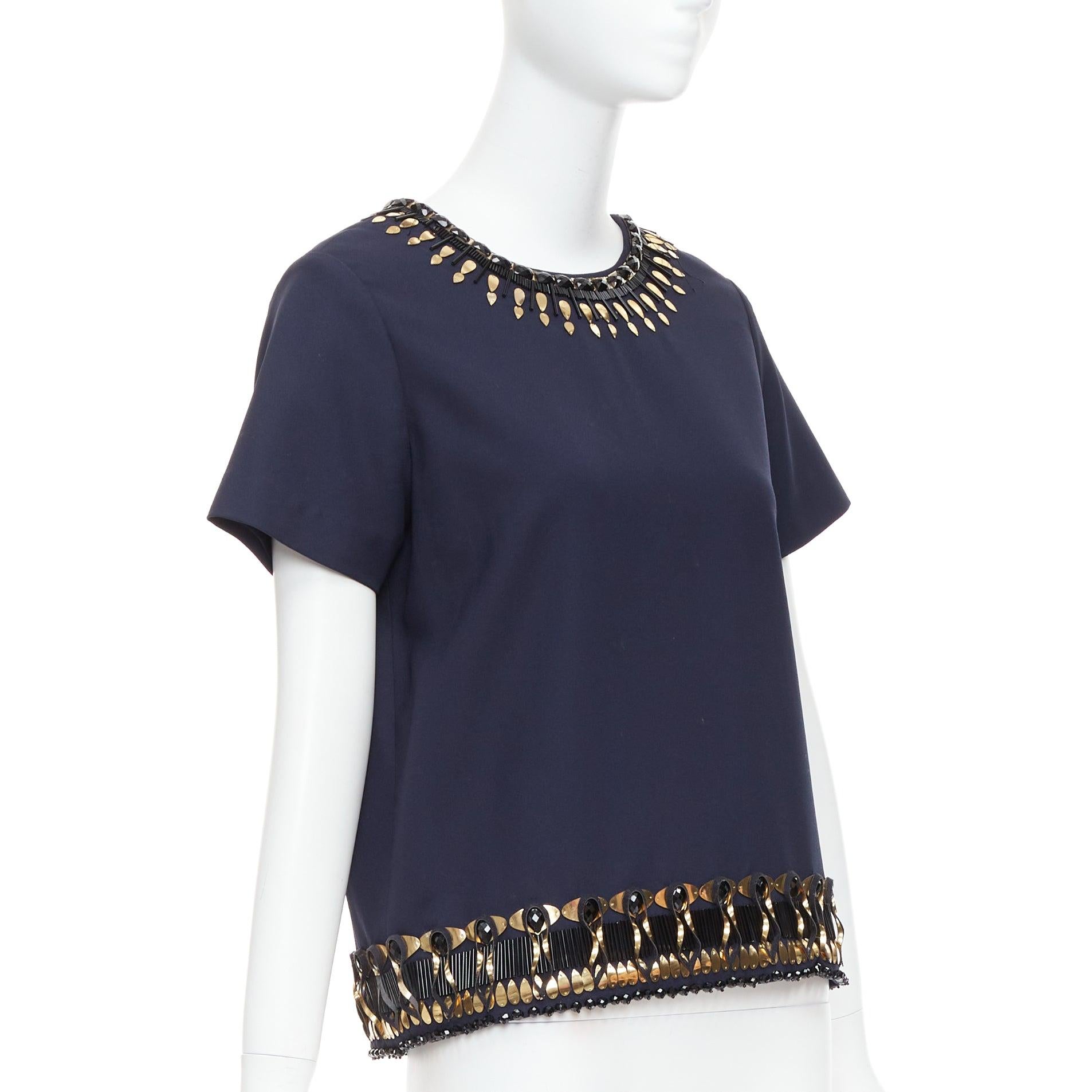 MANISH ARORA top artesanal dorado azul marino con adornos 3D IT38 M Negro en venta
