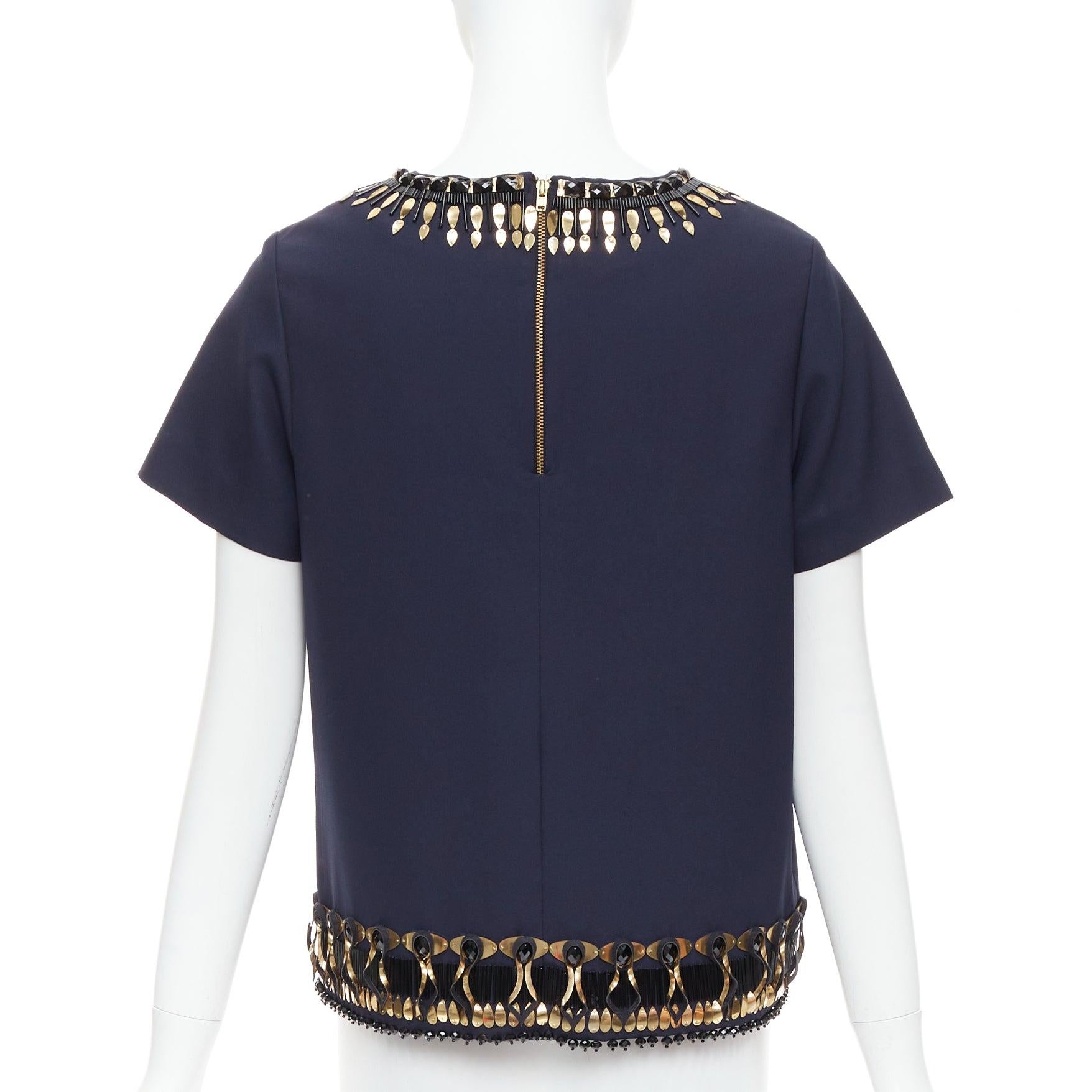 De las mujeres MANISH ARORA top artesanal dorado azul marino con adornos 3D IT38 M en venta