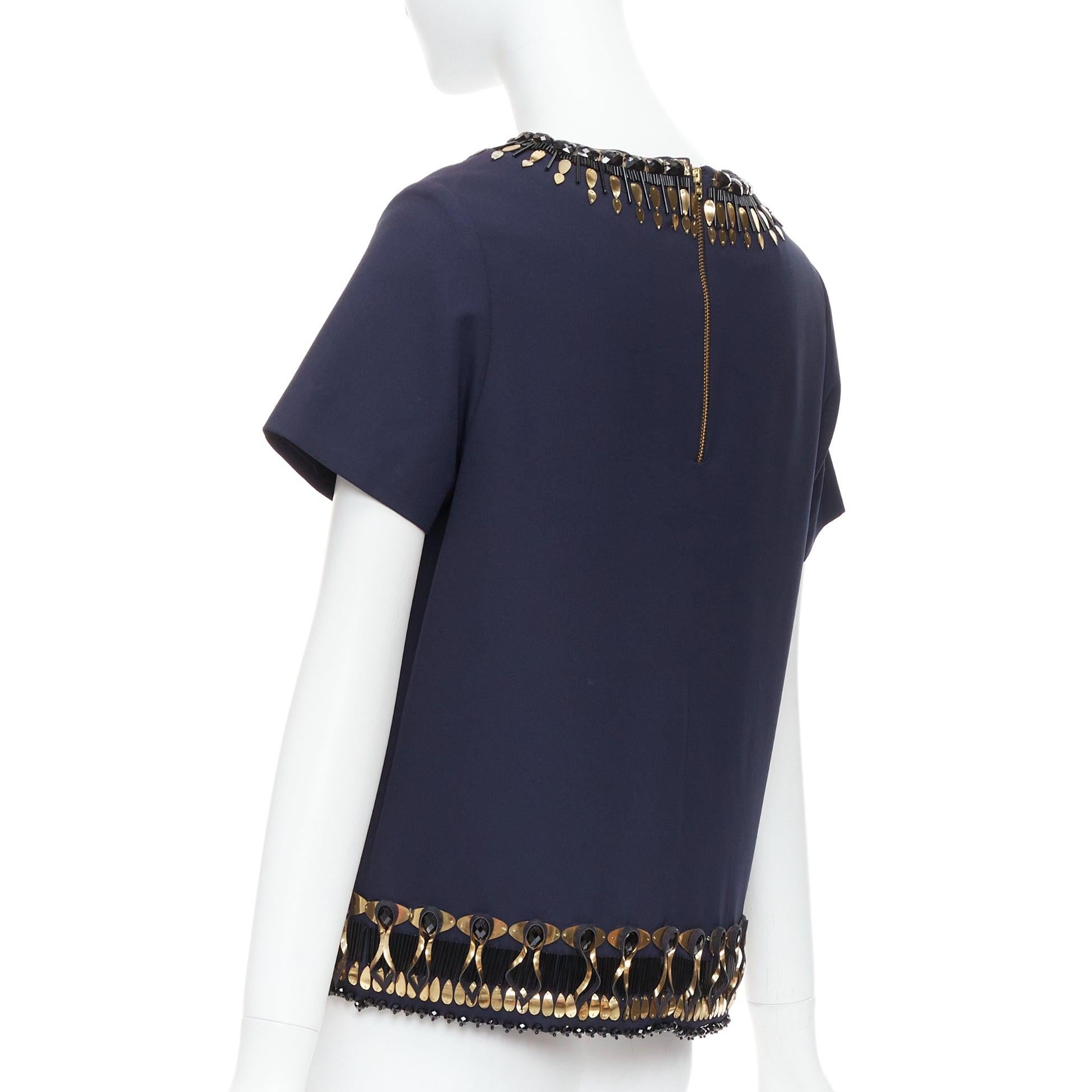 MANISH ARORA top artesanal dorado azul marino con adornos 3D IT38 M en venta 1