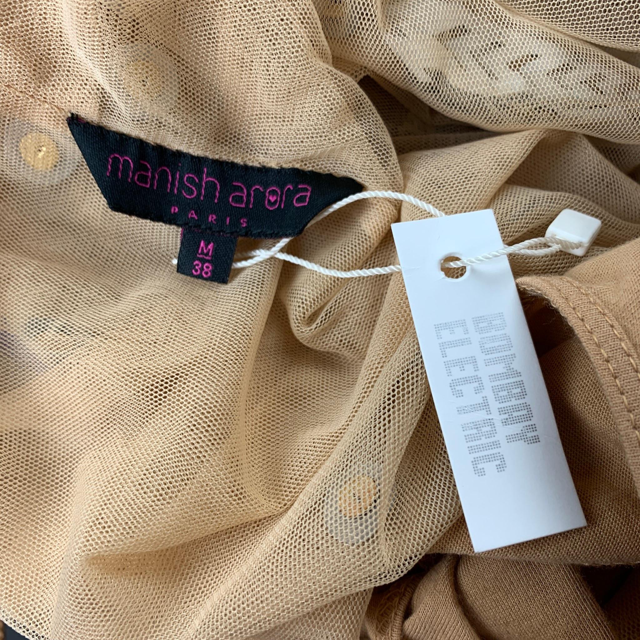 MANISH ARORA Size M Natural Applique Silk Shirt Dress In New Condition In San Francisco, CA