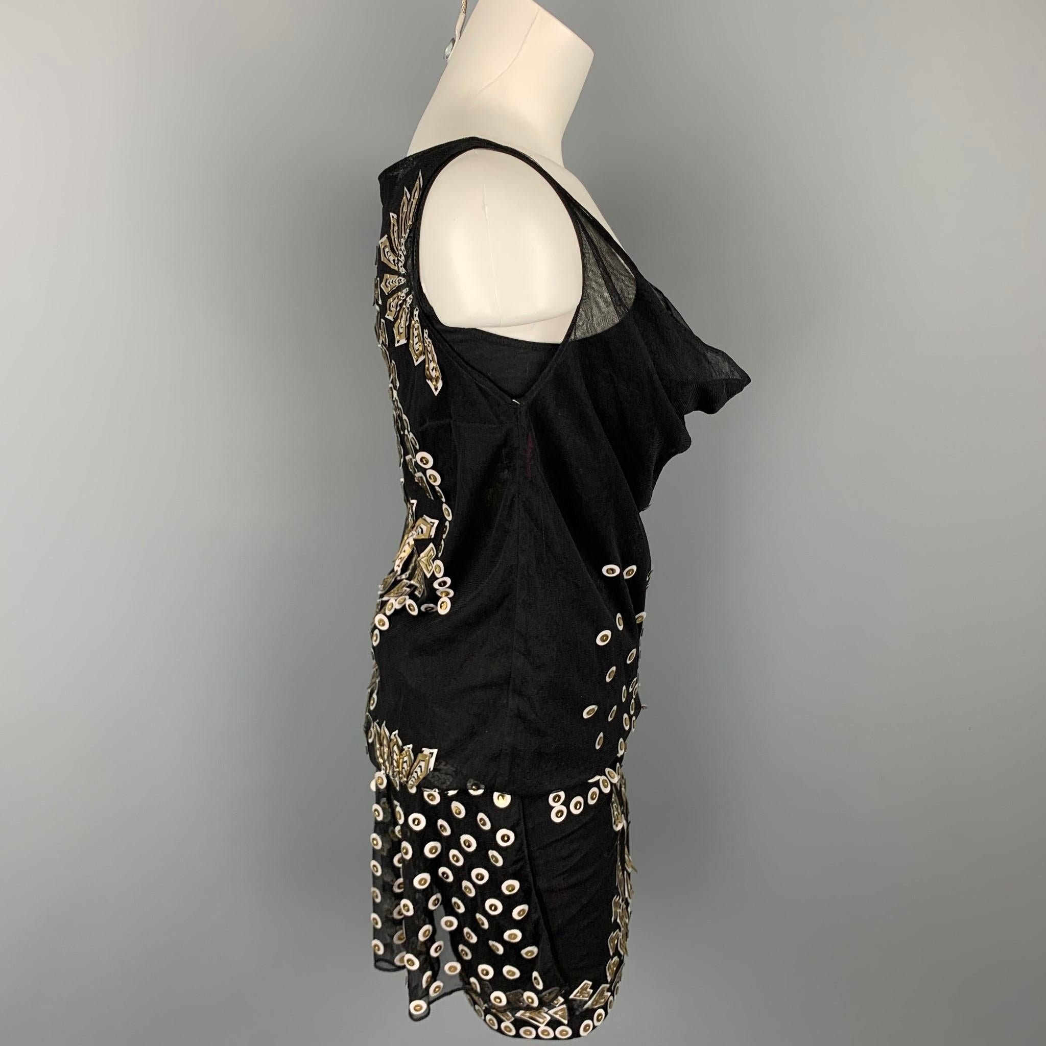 MANISH ARORA Size XS Black Applique Silk Shift Dress In Good Condition In San Francisco, CA