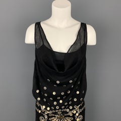 MANISH ARORA Size XS Black Applique Silk Shift Dress
