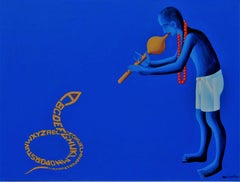 Innocent-9, Acrylic on Canvas, Blue, White by Contemporary Artist "In Stock"