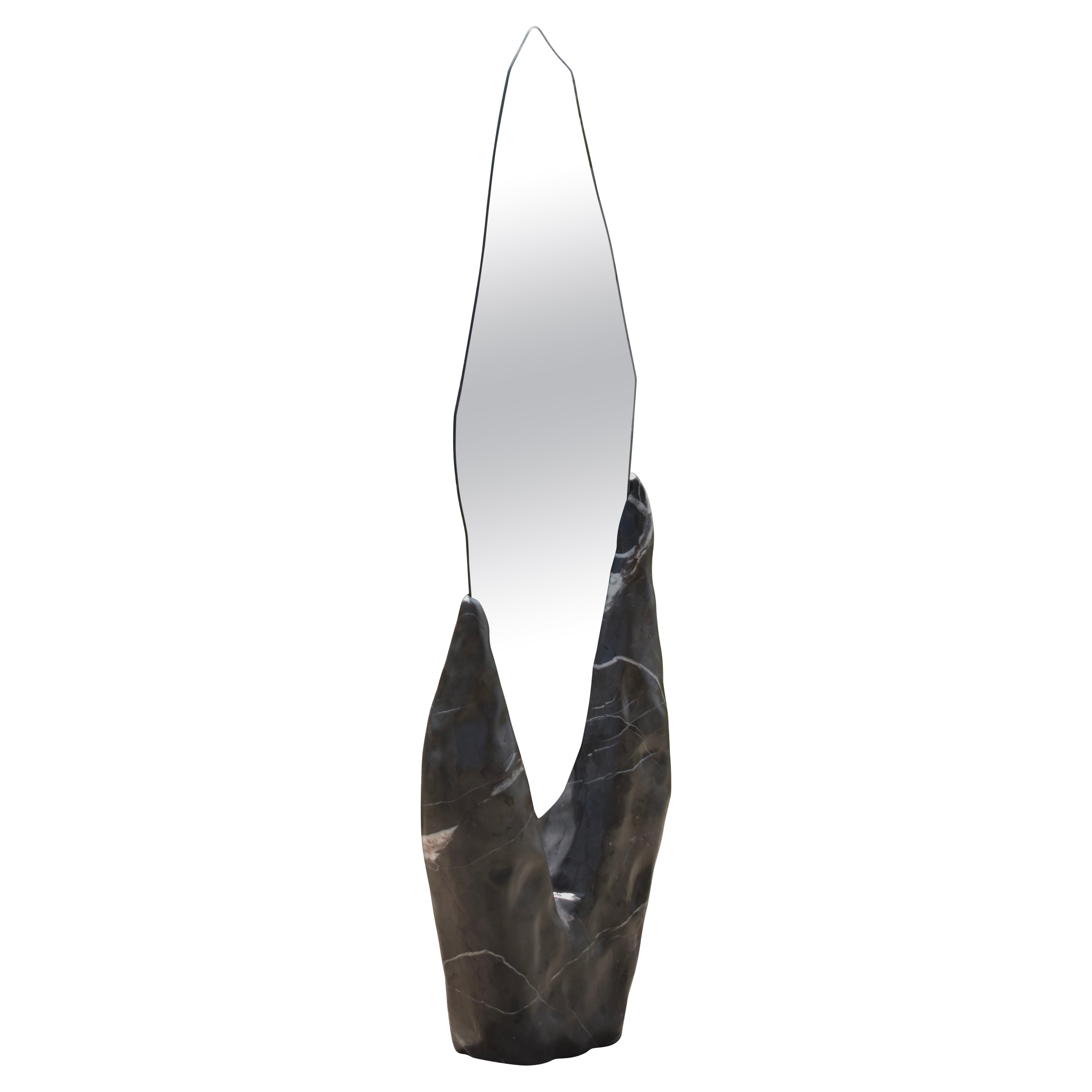 Manitas Unique Floor Mirror in Black Marble & Glass Mirror by Andres Monnier