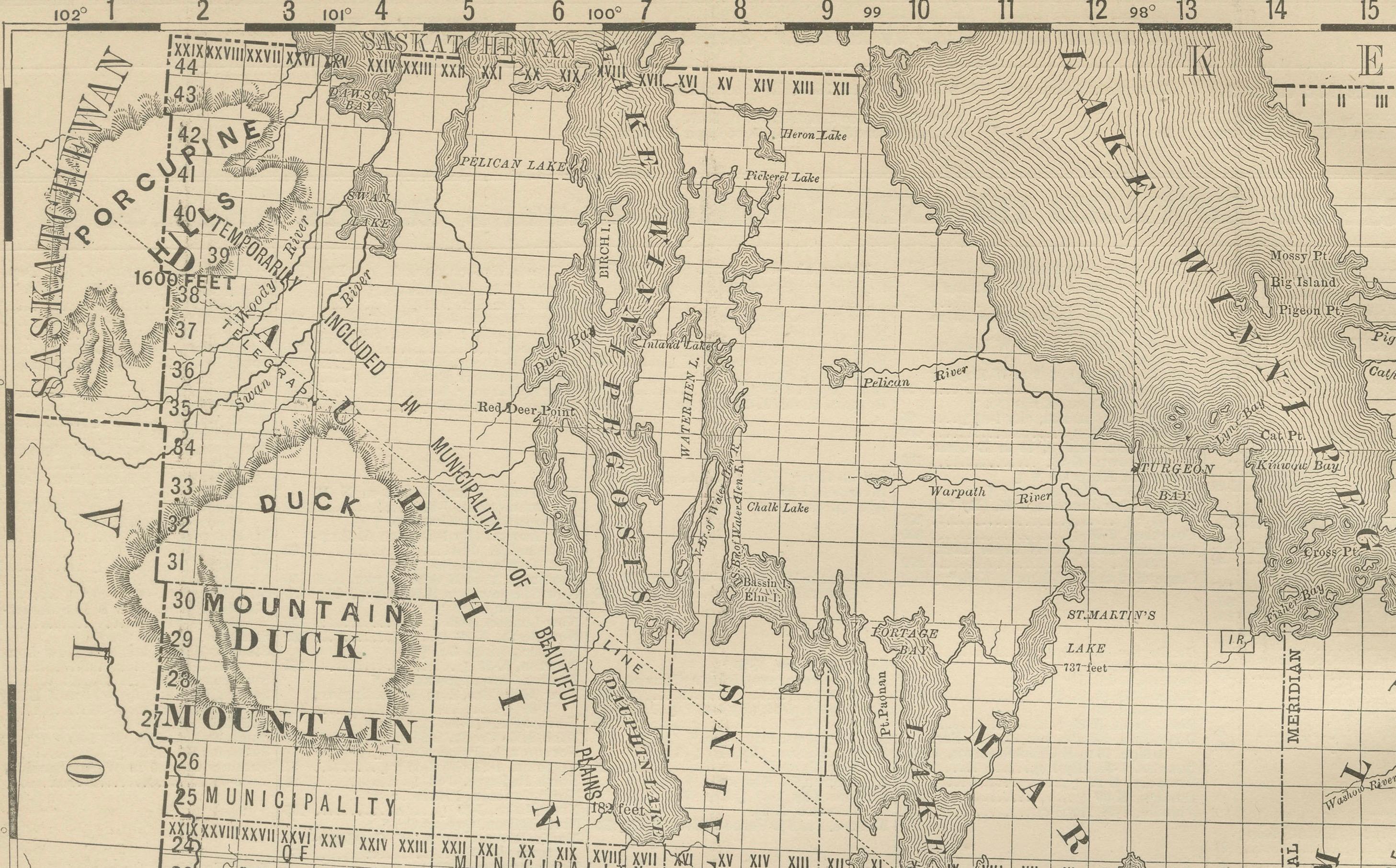 Carta Mappa ferroviaria antica di Manitoba del 1888 circa - Città e paesi della provincia di Keystone in vendita