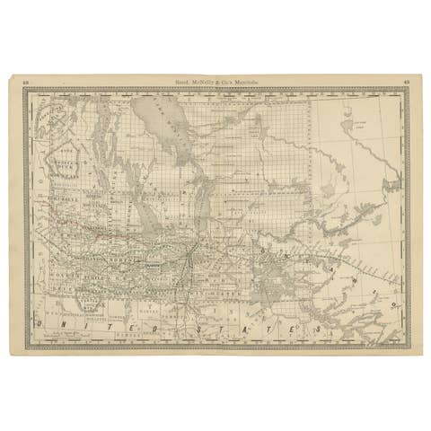 Manitoba Antique Railroad Map c.1888 – Keystone Province Cities & Towns