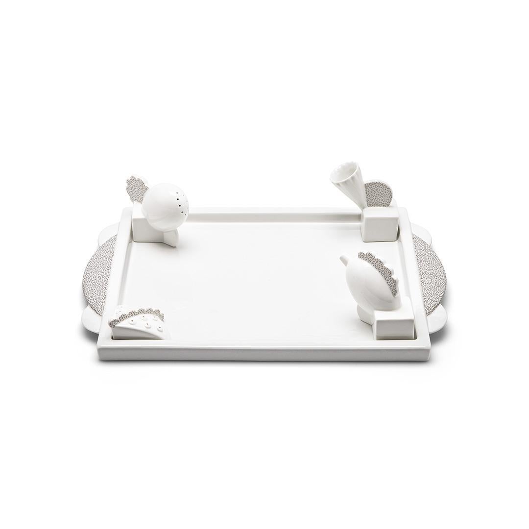 Italian Manitoba White Porcelain Tray, by Matteo Thun from Memphis Milano For Sale