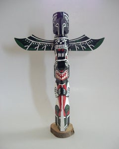 Manitoulin Indian Handicraft - Vintage Painted Wood Totem Pole - Canada - C.1950