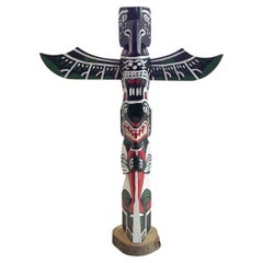 Manitoulin Indian Handicraft - Vintage Painted Wood Totem Pole - Canada - C.1950