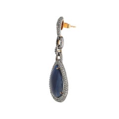 Manjrie Blue Sapphire Single-Cut Diamond 18k Gold Victorian Dangle Earrings