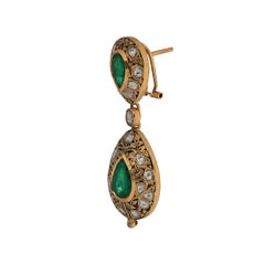 Manjrie Emerald Rose-Cut Diamond 22k Gold Artisan Dangle Earrings