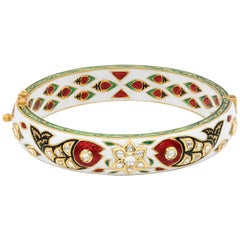 Enamel Uncut Diamond 22 Karat Gold Bangle Bracelet