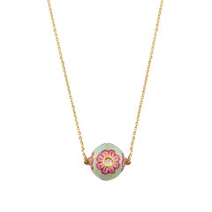 22 Karat Yellow Gold Pink Ball Necklace with Uncut Diamonds and Enamel