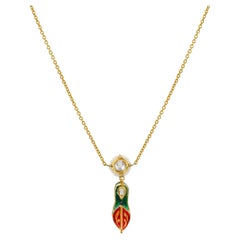22 Karat Yellow Gold Jutti Pendant Necklace with Uncut Diamonds and Enamel