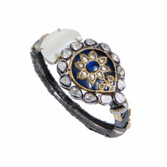 Manjrie Iolite Uncut Diamond Mother of Pearl 18k Gold Silver Victorian Bracelet