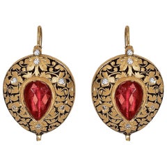 Manjrie Ruby Double-Cut Diamond 22k Gold Artisan Hook Earrings