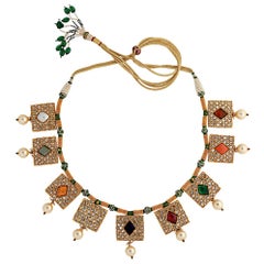 Manjrie Ruby Pearl Coral Emerald Sapphire Diamond 22k Gold Artisan Necklace