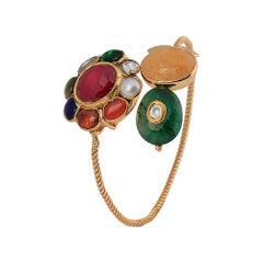 Manjrie Ruby Pearl Coral Emerald Yellow Sapphire Diamond Gold Artisan Bracelet