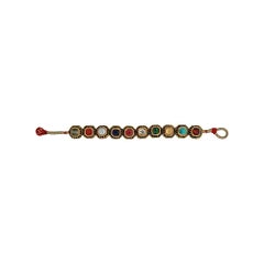 Manjrie Ruby Pearl Coral Sapphire Diamond Turquoise Gold Artisan Enamel Bracelet