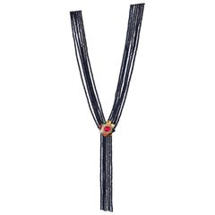 Manjrie Ruby Pearl Coral Yellow Sapphire Diamond Iolite Gold Artisan Necklace
