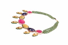 Manjrie Ruby Sapphire Emerald Diamond Aventurine 18k Gold Contemporary Necklace