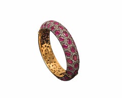 Manjrie Ruby Single-Cut Diamond 14k Gold handcrafted Victorian Bangle Bracelet