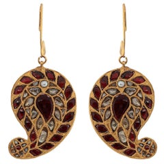 Manjrie Ruby Uncut Diamond 18k Gold Artisan Hook Earrings