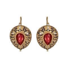 Manjrie Ruby Uncut Diamond 22k Gold Artisan Dangle Earrings