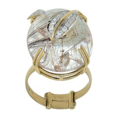 Manjrie Rutile White Brilliant Diamond Encrusted 14k Gold Cocktail Ring