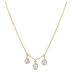 18 Karat Yellow Gold Three Drop Necklace with Uncut Diamonds