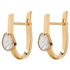 18 Karat Yellow Gold Huggie Earrings with Uncut Diamonds