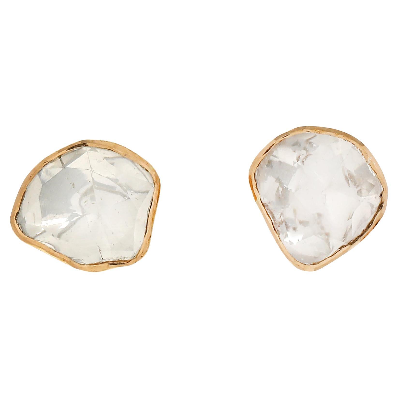 Single Pebble and Diamond Stud Earrings by Rona Fisher (Gold & Stone  Earrings) | Artful Home