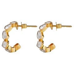 18 Karat Yellow Gold Small Hoop Earrings with Uncut Diamonds