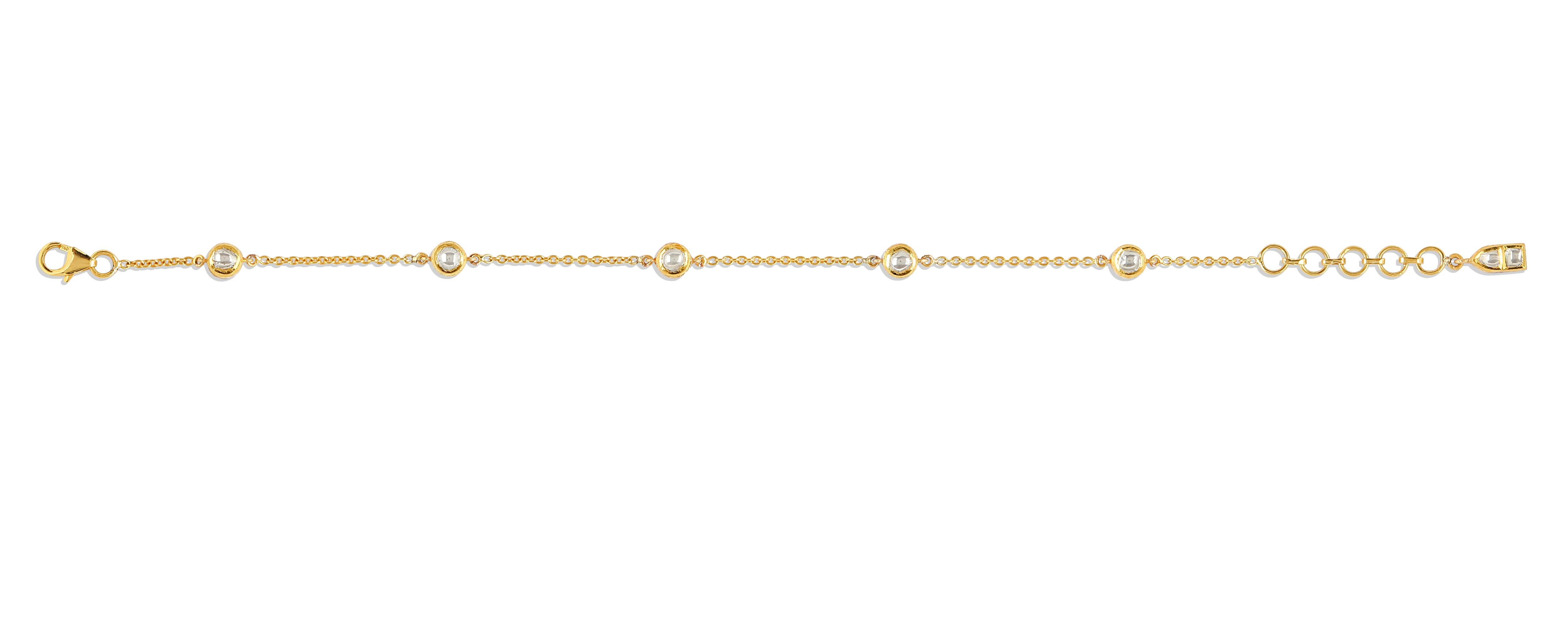 Women's 18 Karat Yellow Gold Tie Drop Necklace with Uncut Diamonds For Sale