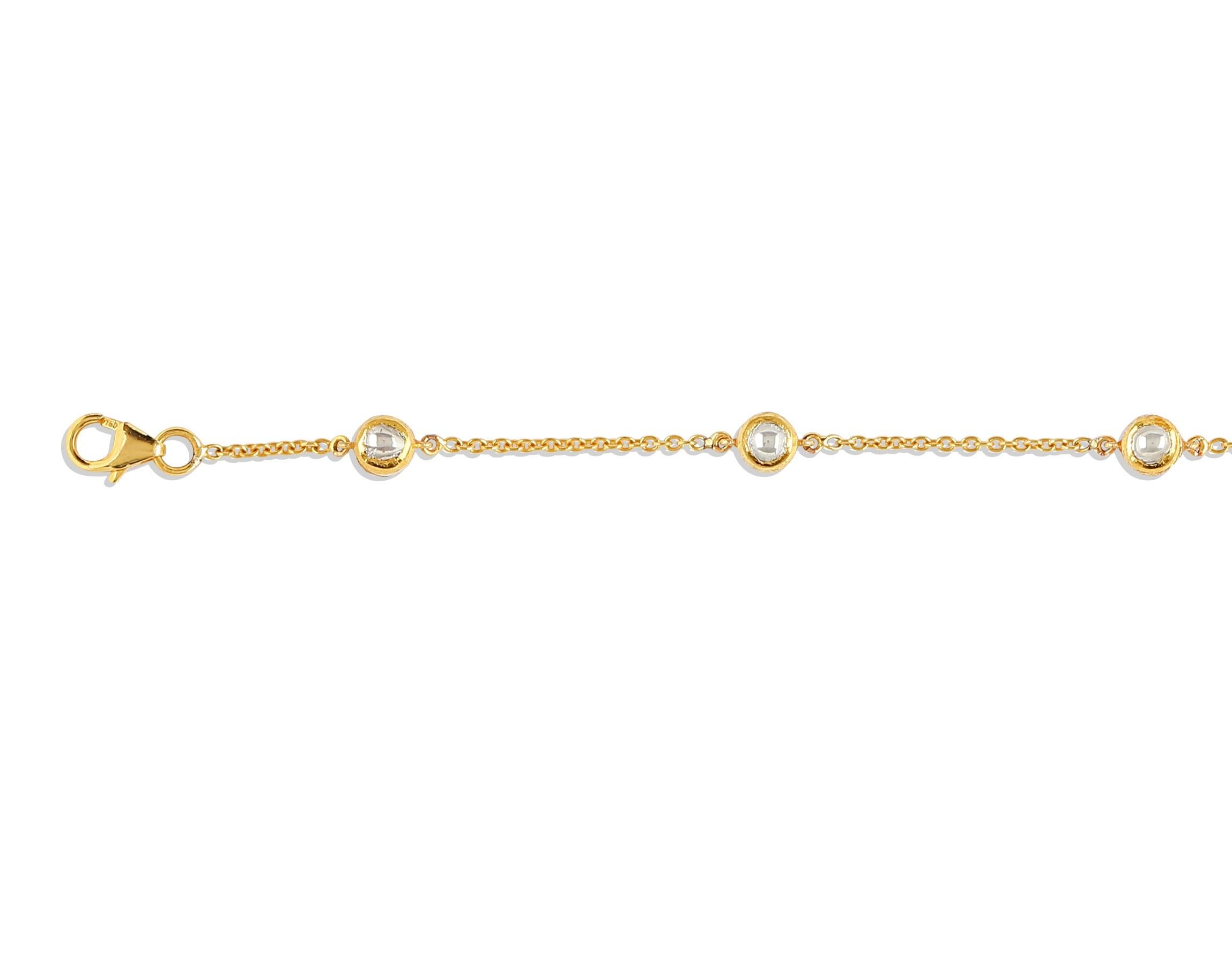 18 Karat Yellow Gold Tie Drop Necklace with Uncut Diamonds For Sale 1