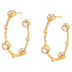 18 Karat Yellow Gold Twisted Wire Hoop Earrings with Uncut Diamonds