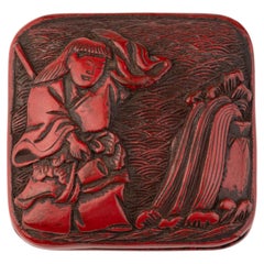 Manju Netsuke in red lacquer carved using tsuishu technique