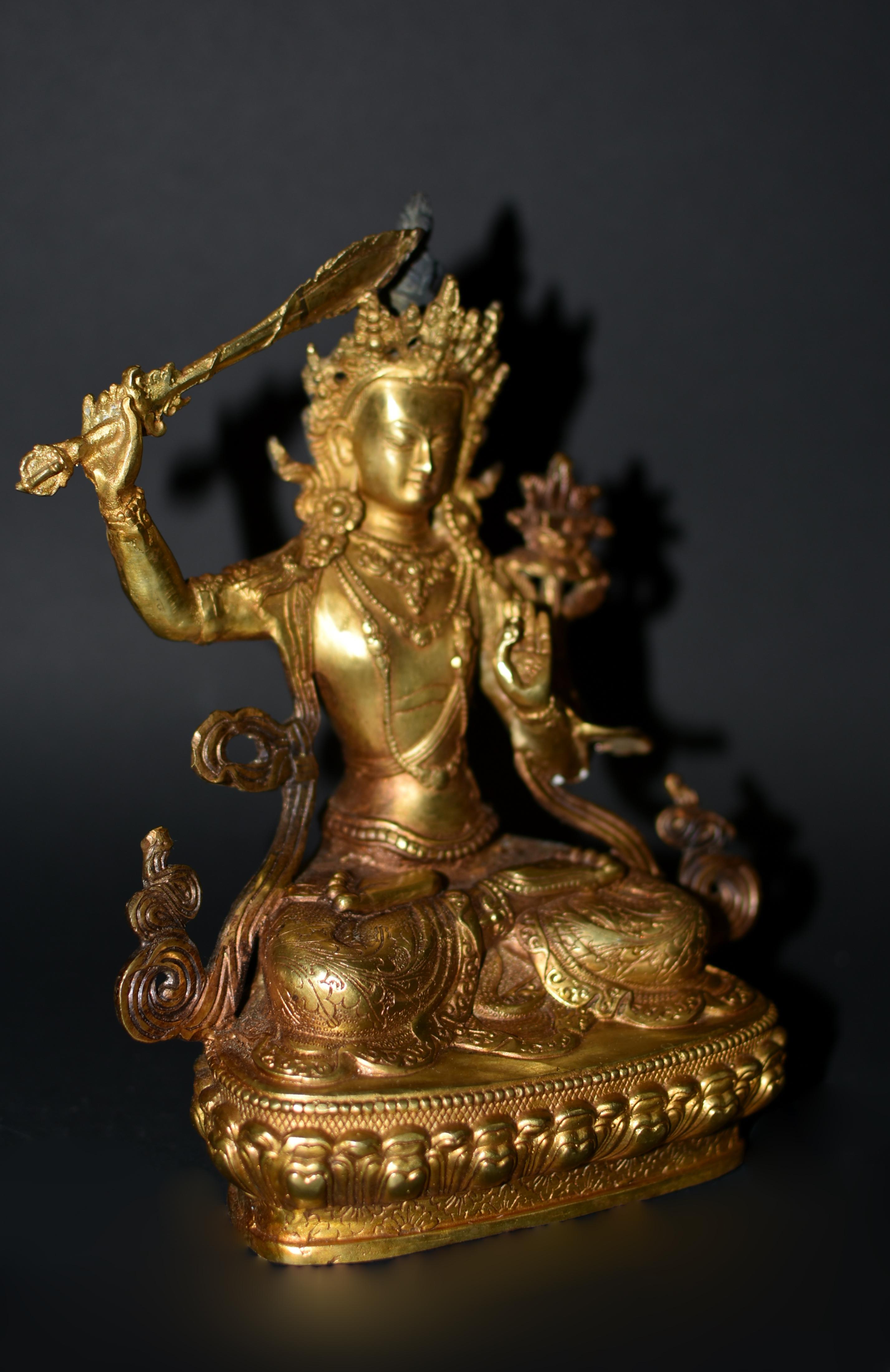 Manjushree Git Bronze Tibetan Buddha In Good Condition For Sale In Somis, CA