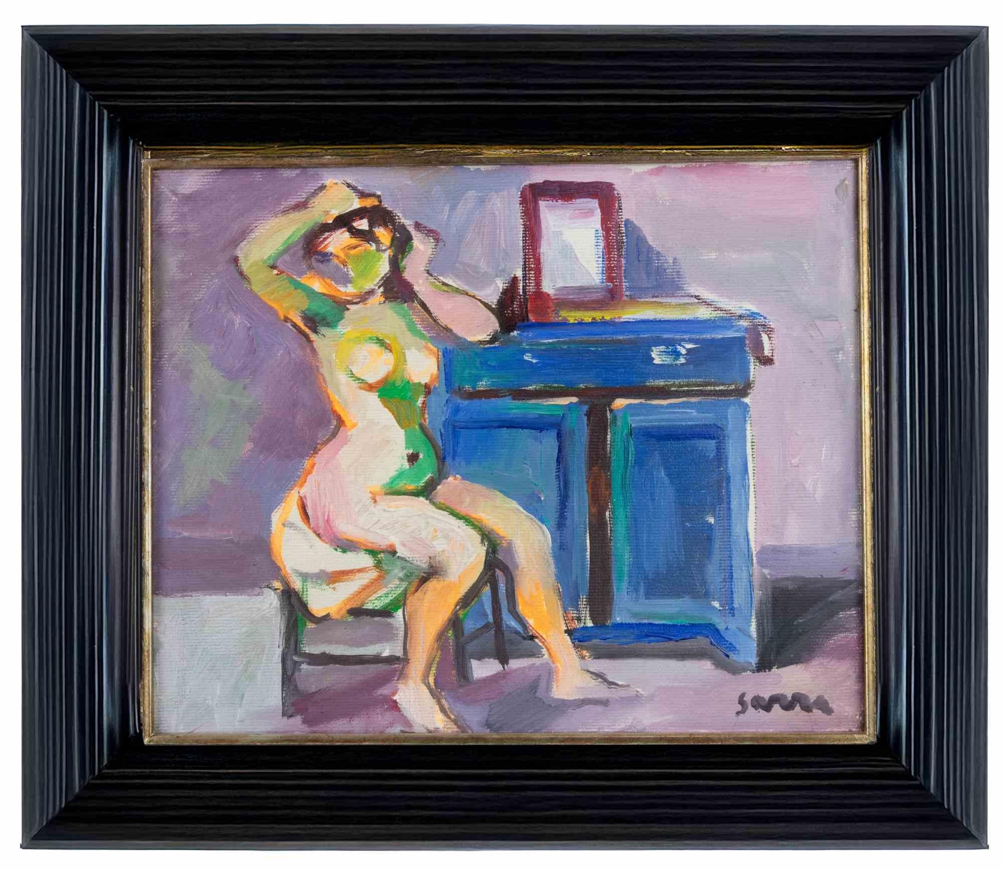 Nu de femme - Peinture de Manlio Sarra - Milieu du 20e siècle en vente 1