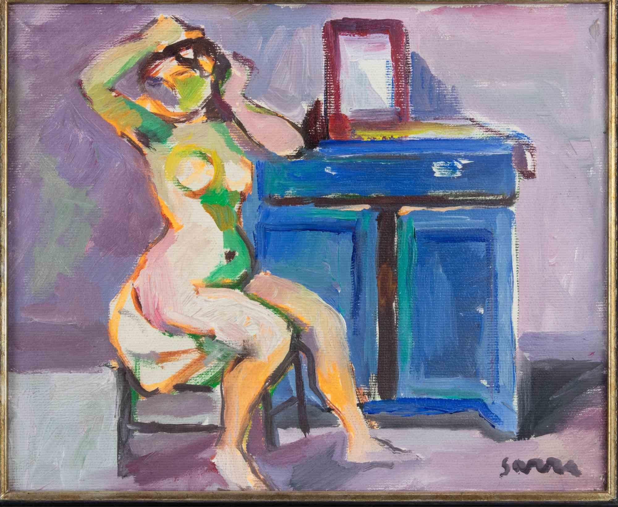 Nu de femme - Peinture de Manlio Sarra - Milieu du 20e siècle en vente 2