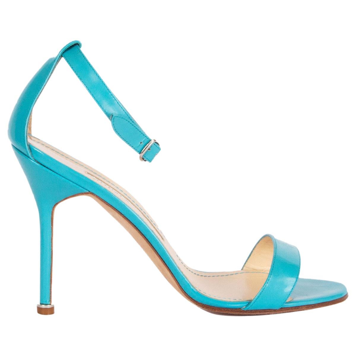 MANLO BLAHNIK turquoise patent leather CHAOS Sandals Shoes 38 For Sale