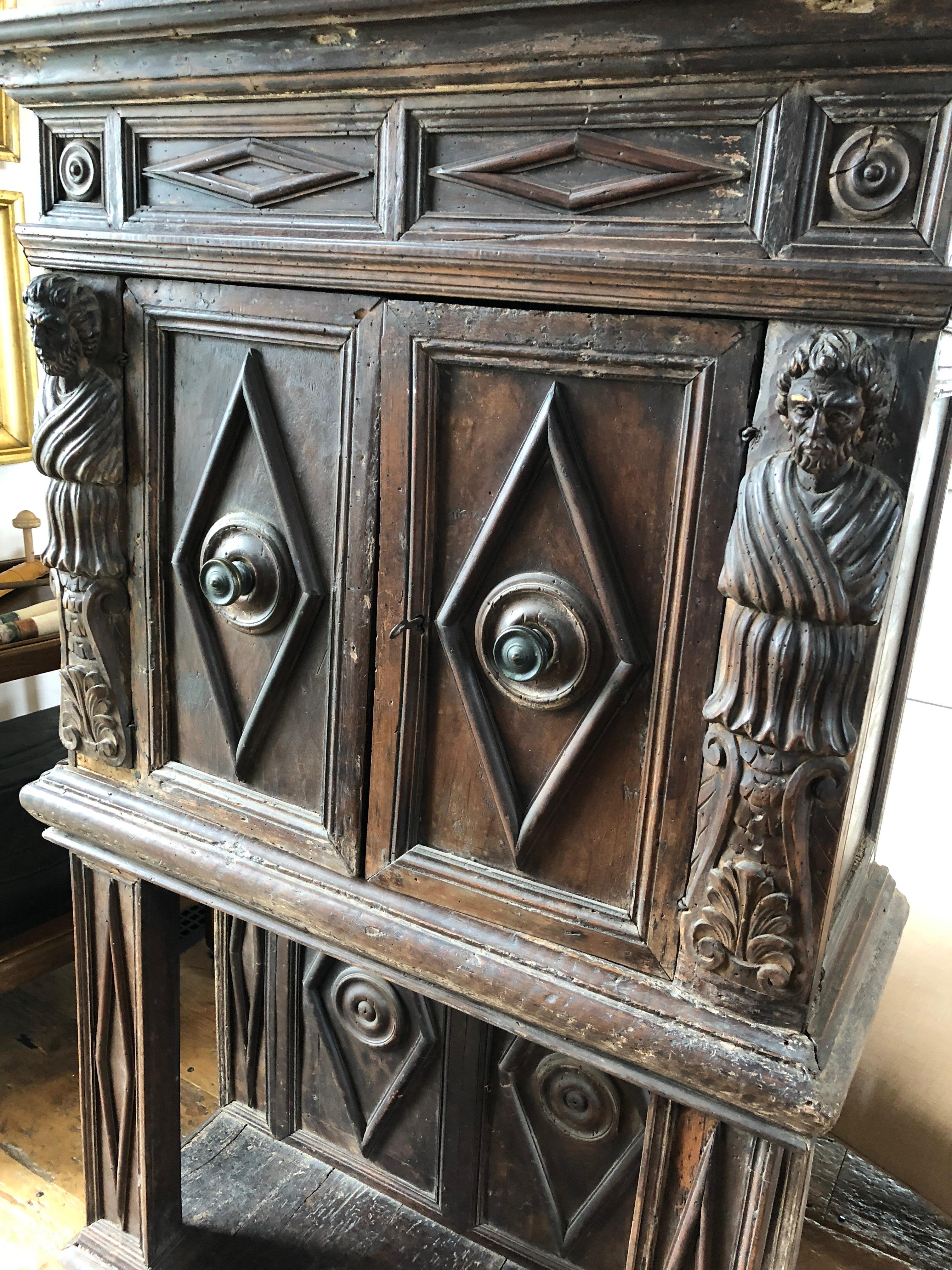 Manly Rustic Carved Walnut Cabinet on Stand 6