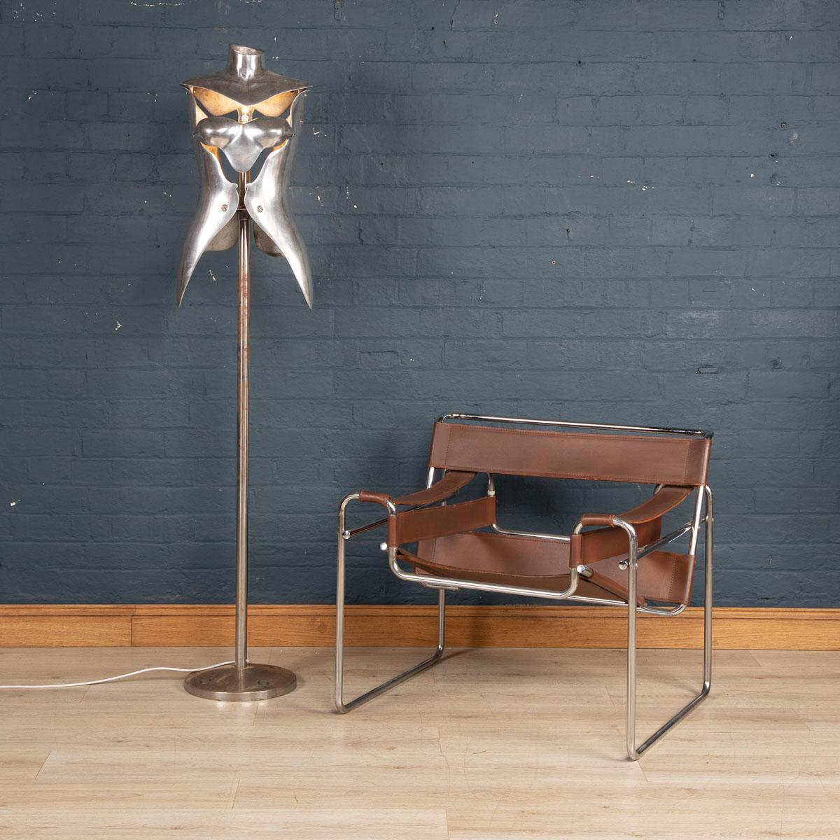 Stylish mannequin lamp designed by Nigel Coates, made for Jigsaw Clothing Company, Knightsbridge, London. Made in aluminum with sectional constructed torsos, wired bulb inside, these are some of the most striking design of mannequin ever
