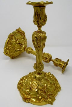 Manner Juste Aurèle Meissonier Large Pair French Ormolu Bronze Dore Candlesticks