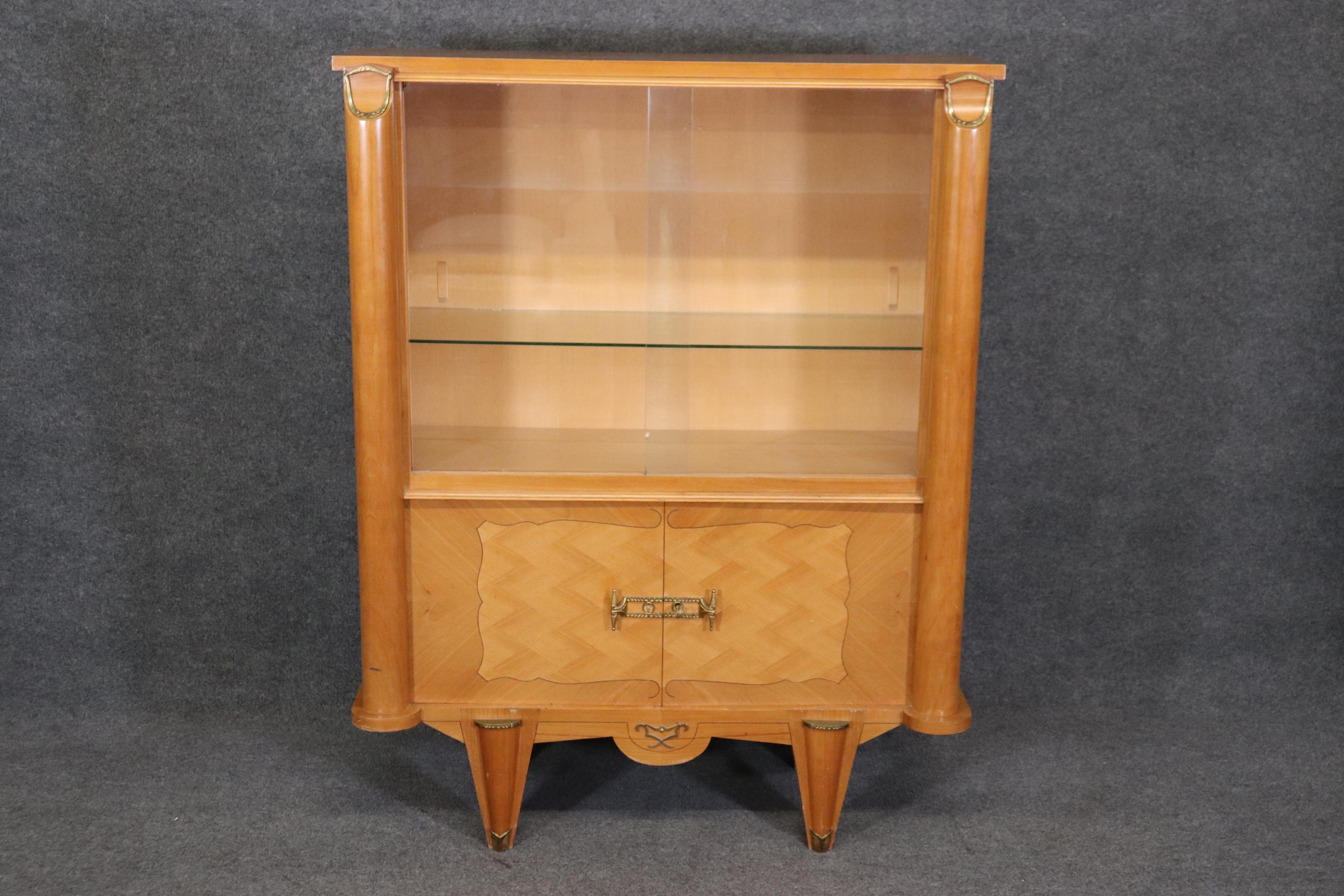 French Manner of Andre Arbus Sycamore Art Deco Mid Century Modern China Cabinet  For Sale