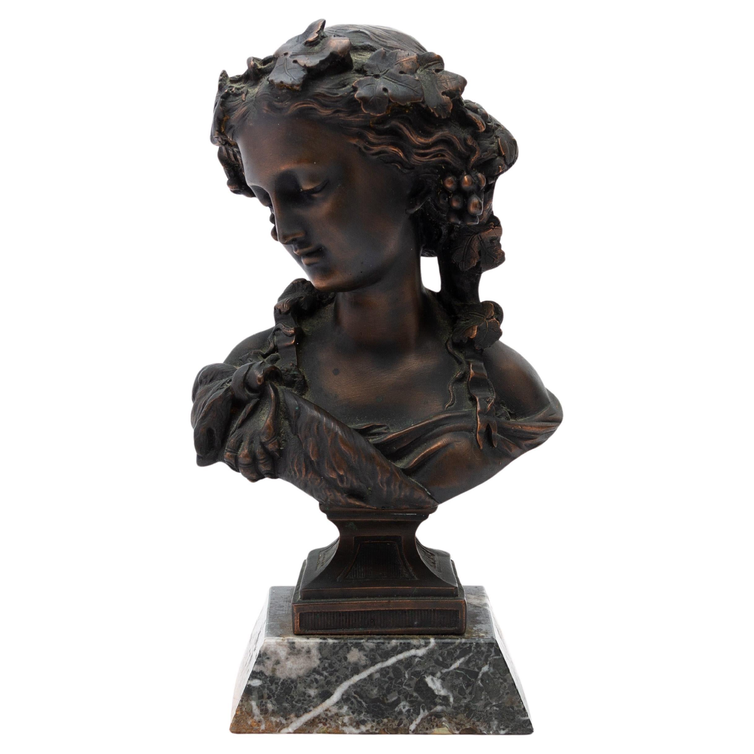 Manner of Auguste Joseph Peiffer Bronzed Bust of a Young Woman For Sale