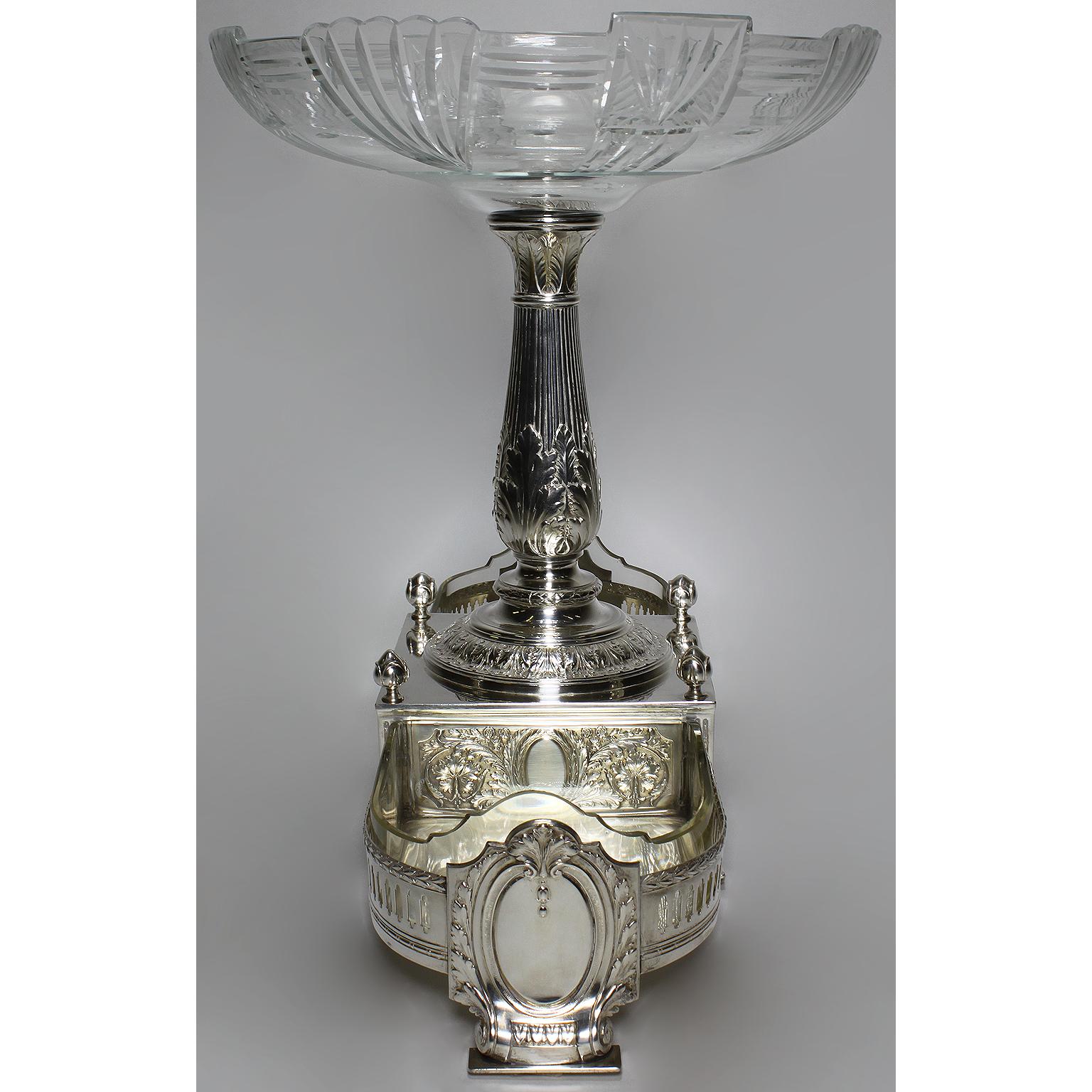 Manner of Christofle 19th-20th Century Silver-Plated & Crystal Fruit Centerpiece For Sale 1