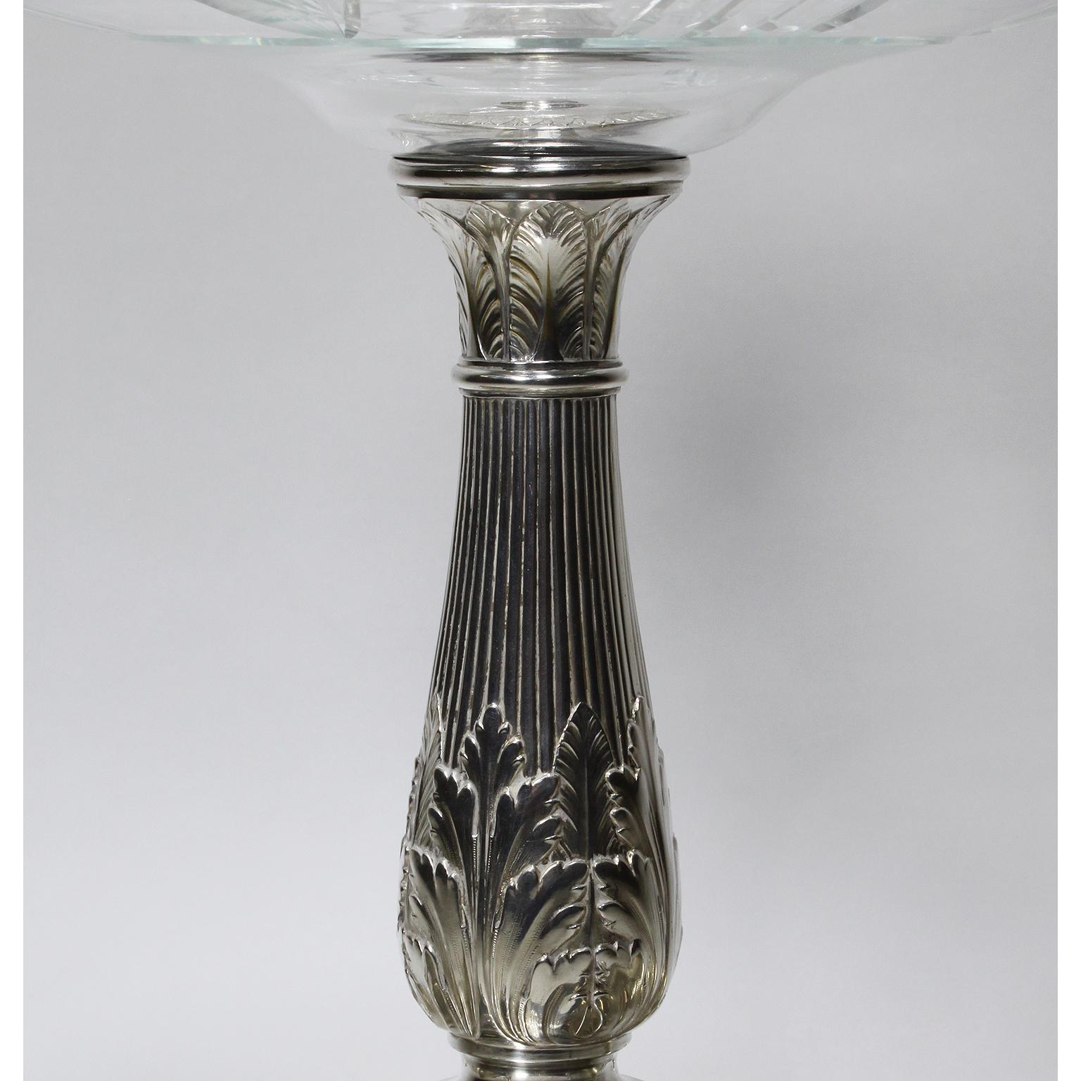 Etched Manner of Christofle 19th-20th Century Silver-Plated & Crystal Fruit Centerpiece For Sale